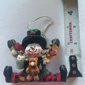 Festive Snowman Ornament with Teddy Bears
